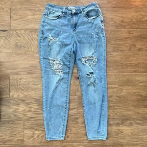 Judy Blue Jeans Size 14W Skinny Lace Patch Paint Splatter Light Wash